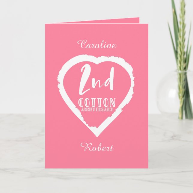 Tarjeta Segundo aniversario de Boda de algodón del Corazón (Anverso)