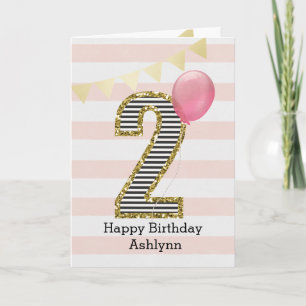 Tarjeta Segundo Chica de cumpleaños Rosado y Oro