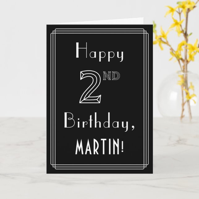 Tarjeta Segundo cumpleaños: Art Deco Style # 2 y nombre pe (flor amarilla)
