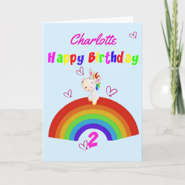 Tarjeta Segundo cumpleaños de Cute Unicorn (Anverso)