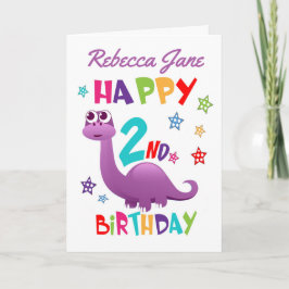 Tarjeta Segundo cumpleaños de Dinosaurio Púrpura