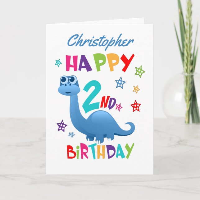 Tarjeta Segundo cumpleaños de los dinosaurios azules (Anverso)