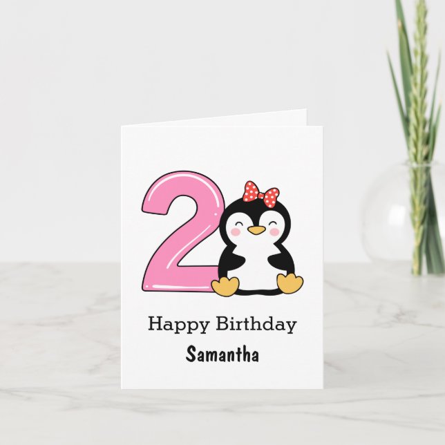 Tarjeta Segundo cumpleaños de Pingüino (Anverso)