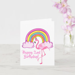 Tarjeta Segundo cumpleaños de Unicorn Flamingo Magical Rai