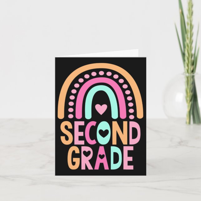 Tarjeta Segundo grado Chicas arcoiris profesora de niños 2 (Anverso)