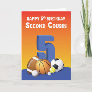 Tarjeta Segundo primo niño 5º Balls Deportiva de Cumpleaño