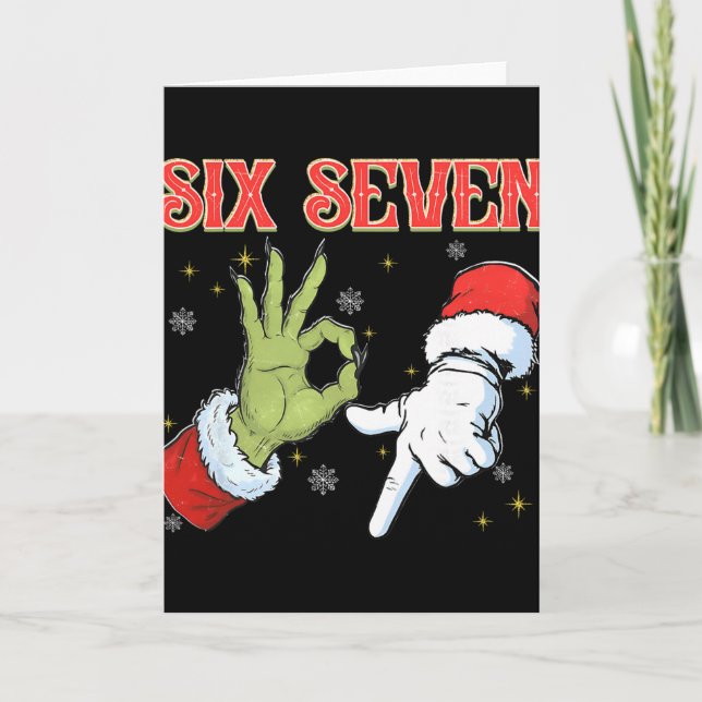 Tarjeta Seis Siete 6 7 Gen Z Alpha Meme jerga Feliz Navida (Anverso)