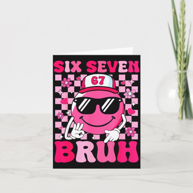 Tarjeta Seis Siete Bruh 67 Meme Cara Sonriente Día de San  (Anverso)