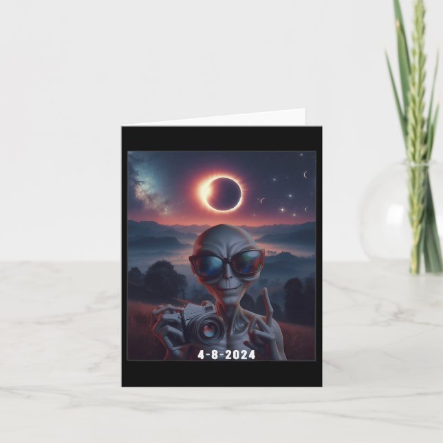 Tarjeta Selfie Con Eclipse Solar 2024 Con Gles Retro (Anverso)