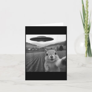 Tarjeta Selfie de ardilla con ovni alienígena divertido pa