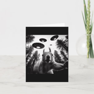 Tarjeta Selfie de ardilla con ovni alienígena divertido pa