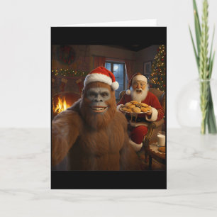 Tarjeta Selfie de Bigfoot con Papá Noel Divertida Navidad