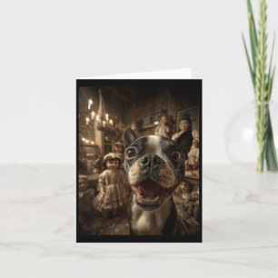 Tarjeta Selfie de Boston Terrier Femenino con Muñecas Y Es