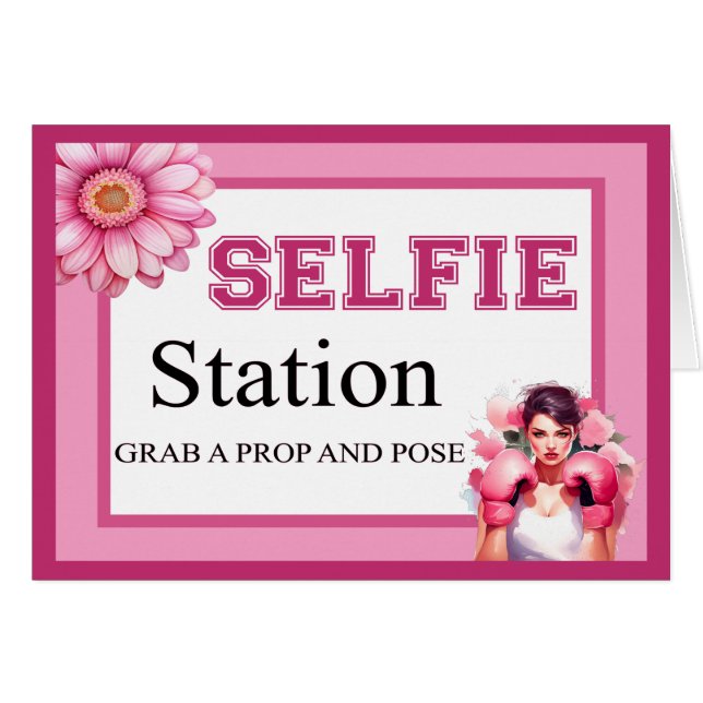 Tarjeta selfie de cáncer de mama floral rosa y Bon (Anverso (Horizontal))