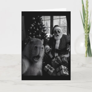 Tarjeta Selfie de carpincho con Papá Noel divertido carpin