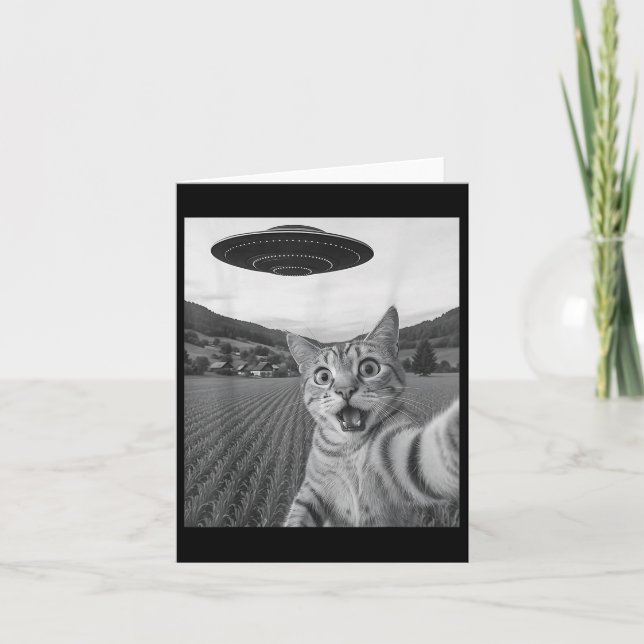 Tarjeta Selfie de gato con Alien Ufo Funny Cat Funny Alien (Anverso)