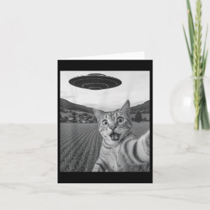Tarjeta Selfie de gato con Alien Ufo Funny Cat Funny Alien