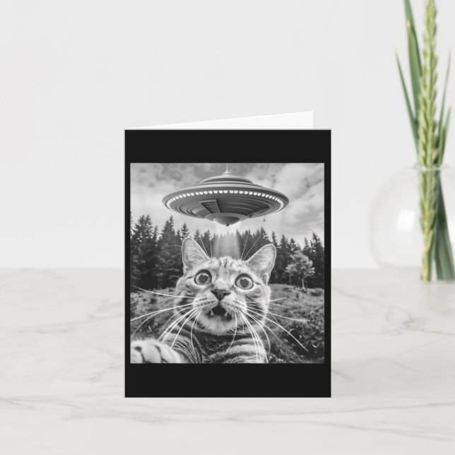 Tarjeta Selfie De Gato Con Alien Ufo Gracioso Gato Para Ho (Anverso)