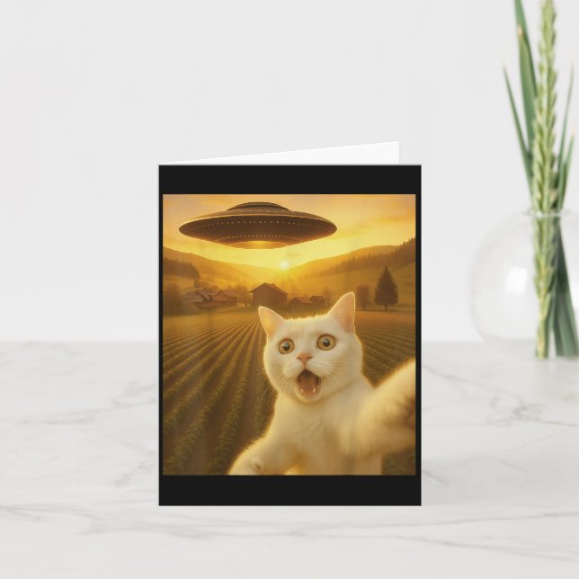 Tarjeta Selfie De Gato Con Alien Ufo Graciosos Regalos De  (Anverso)