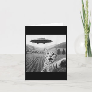Tarjeta Selfie De Gato Con Alien Ufo Graciosos Regalos De