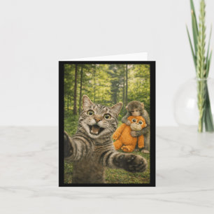 Tarjeta Selfie de gato con mono bebé Foto divertida de ani