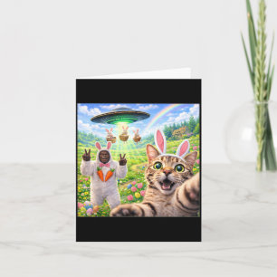 Tarjeta Selfie de gato divertido con el conejo de Pascua B