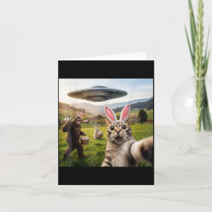Tarjeta Selfie de gato divertido con el conejo de Pascua B