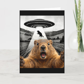 Tarjeta Selfie de marmota con humor de ovni alienígena hom
