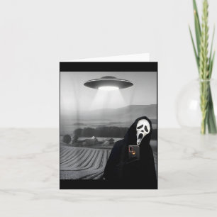 Tarjeta Selfie de terror con rostro lindo y fantasma con a