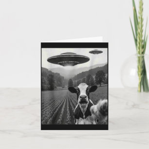 Tarjeta Selfie de vaca con ovni alienígena Hombres granjer