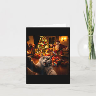 Tarjeta Selfie divertida de gato de Navidad con Santa Clau