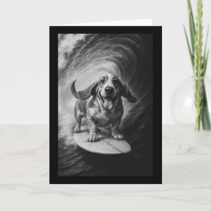 Tarjeta Selfie divertida de perro apostador surfando en ta