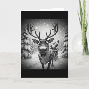 Tarjeta Selfie Divertida de Reno con Santa Feliz Navidad H
