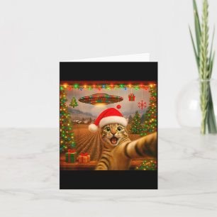 Tarjeta Selfie Divertido de Gato con Luces de Navidad de O