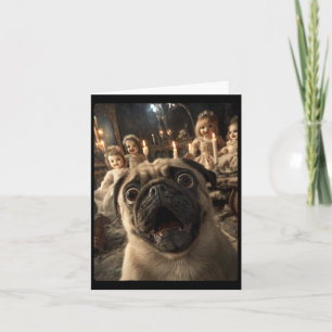 Tarjeta Selfie divertido de mujer con pug y muñecas espelu
