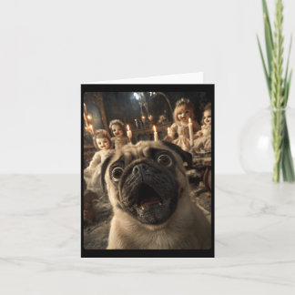Tarjeta Selfie divertido de mujer con pug y muñecas espelu