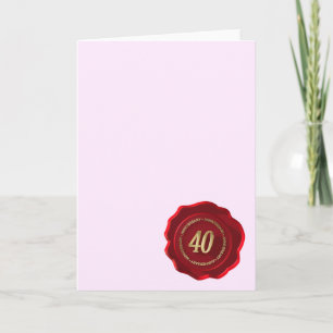 Tarjeta sello de cera roja del 40 aniversario
