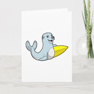 Tarjeta Sello en Surfing con Surfboard