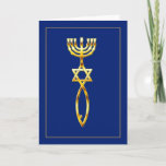 Tarjeta Sello mesiánico - azul<br><div class="desc">El sello mesiánico,  a partir del siglo I,  una combinación de un menorah,  Magen David y los ichthys pesca en cualquier occaion Judaica y tarjetas mesiánicas del saludo y de nota.</div>