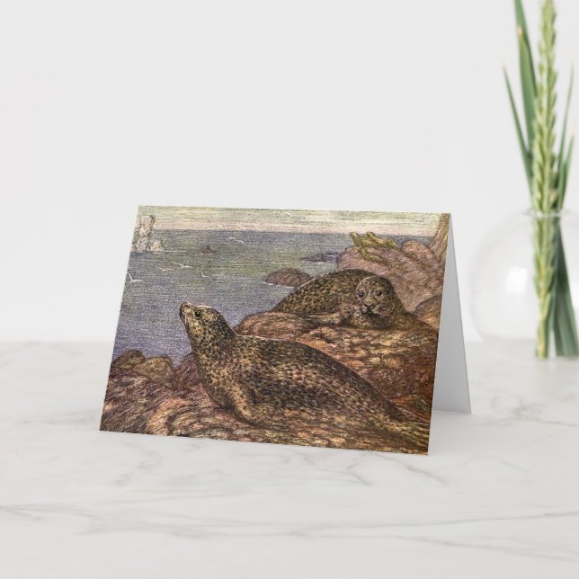 Tarjeta Sellos Vintage Harbour, animales marinos del océan (Anverso)