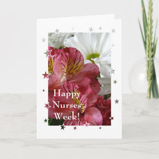 Tarjeta Semana-Freesia feliz y margarita de las enfermeras