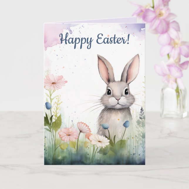 Tarjeta Semana Santa Editable Bunny and Flowers Easter (Orquídea)