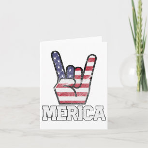 Tarjeta Señal de Rock On de Merica 4 de julio vintage amer