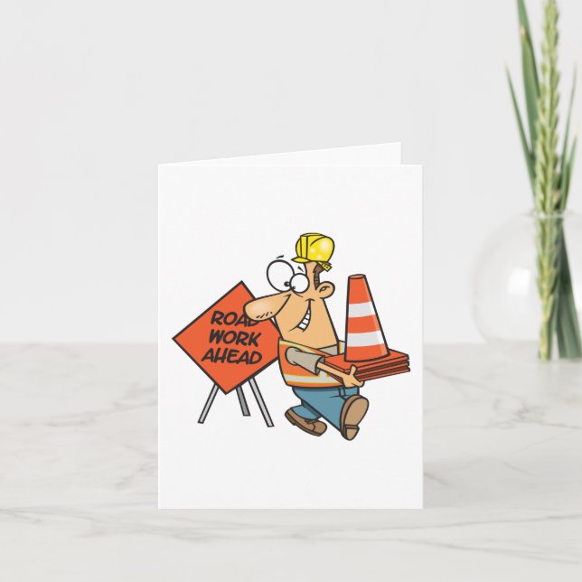 Tarjeta Señal Divertida de Trabajos de Construcción en la  (Anverso)