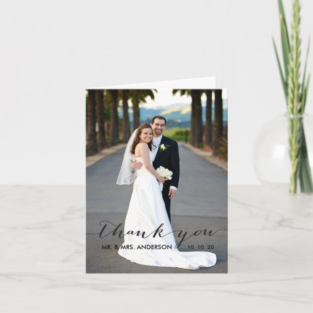 Tarjeta sencilla de agradecimiento de boda con let (Anverso)