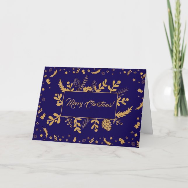 Tarjeta sencilla de Navidad azul marino contemporá (Anverso)