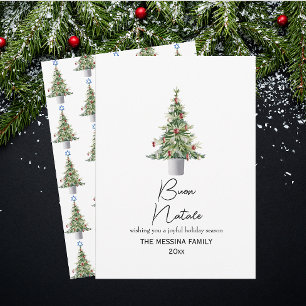 Tarjeta sencilla de Navidad Buon Natale con árbol