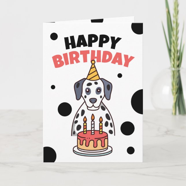 Tarjeta Sencilla dieta dalmatiana y pastel cumpleaños (Anverso)