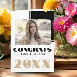 Tarjeta Sencilla foto de graduados de Congrats Black White