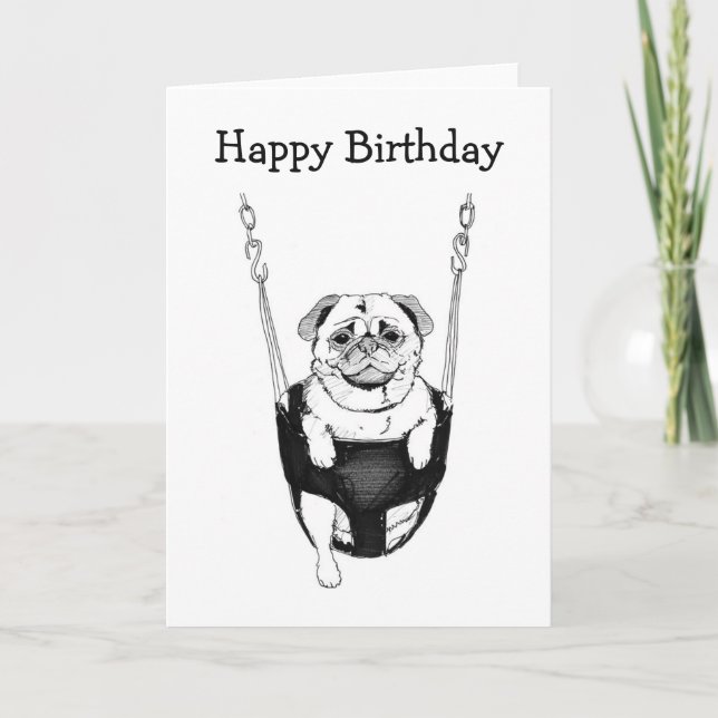 Tarjeta Sencilla prueba de pug de cumpleaños feliz en tarj (Anverso)